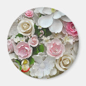 Roze en witte florale afdruk magneet (Voorkant)