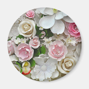 Roze en witte florale afdruk magneet