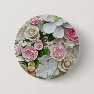 Roze en witte florale afdruk ronde button 5,7 cm