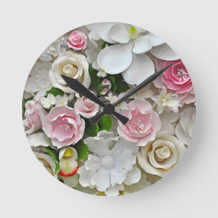Roze en witte florale afdruk ronde klok