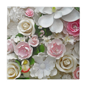 Roze en witte florale afdruk tegeltje