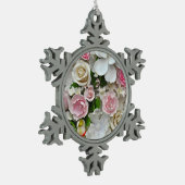 Roze en witte florale afdruk tin sneeuwvlok ornament (Links)