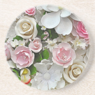 Roze en witte florale afdruk zandsteen onderzetter
