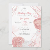 roze en witte florale geometrische verjaardagsfees kaart (Voorkant)