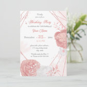 roze en witte florale geometrische verjaardagsfees kaart (Staand voorkant)