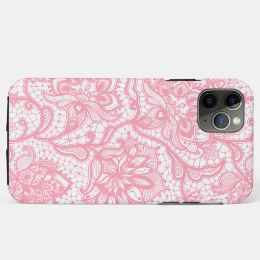 Roze en witte  florale kant Case-Mate iPhone case (Achterkant (horizontaal))