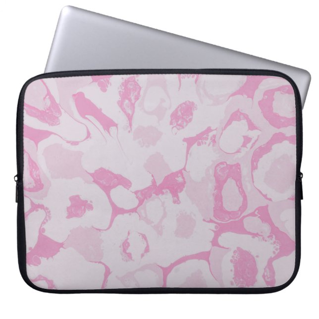 Roze en witte florale textiel laptop sleeve (Voorkant)