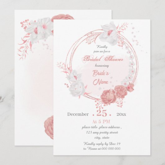 roze en witte florale vrijgezellenfeest kaart (Voorkant / Achterkant)