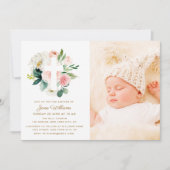 roze en witte floralen Baptisme foto Kaart (Voorkant)