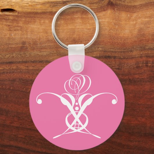 Roze en Witte Flourish Roos Sleutelhanger (Achterkant)
