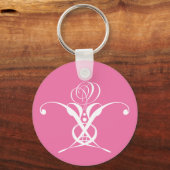Roze en Witte Flourish Roos Sleutelhanger (Voorkant)
