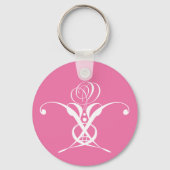 Roze en Witte Flourish Roos Sleutelhanger (Achterkant)