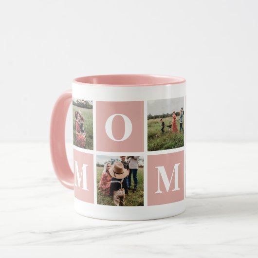Roze en witte foto Collage Mok mama (Voorkant links)