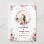 Roze en witte foto Floral Wedding Uitnodiging (Voorkant)