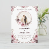 Roze en witte foto Floral Wedding Uitnodiging (Staand voorkant)