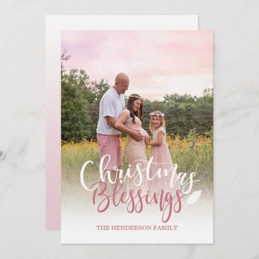 Roze en witte foto Kerstkaart Kaart (Voorkant / Achterkant)