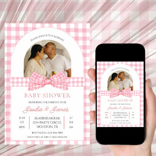 Roze en witte foto Minimalistische babyshower Kaart
