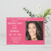 Roze en witte foto van Birthday Kaart (Staand voorkant)