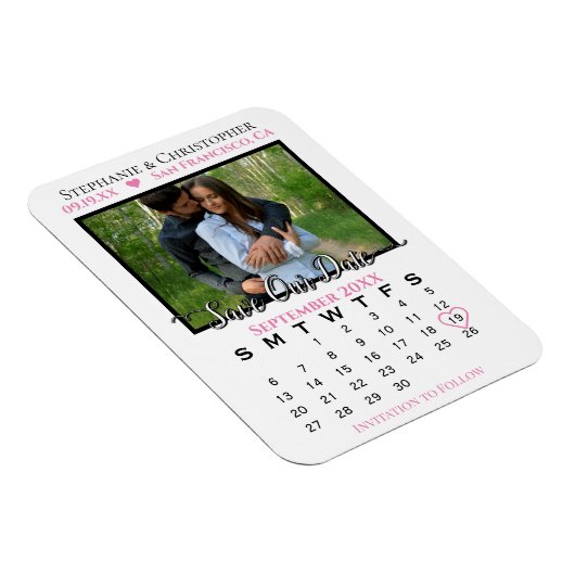 Roze en witte fotokalender bespaart onze datum bru magneet (Rechterzijde)