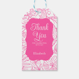 Roze en witte frame bloemen verjaardag bedankt cadeaulabel