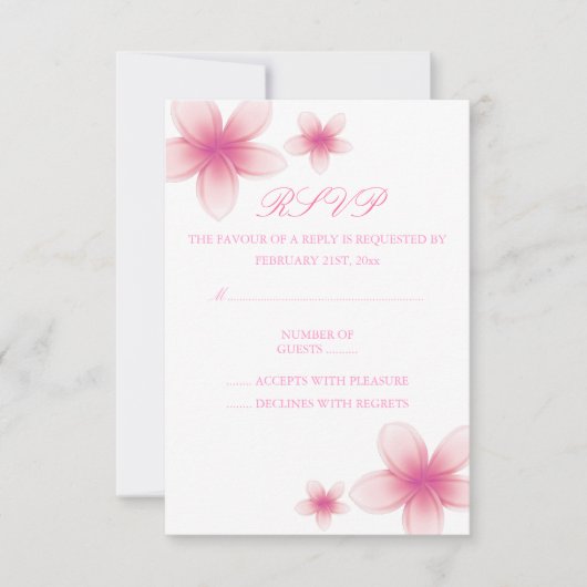Roze en witte Frangipani RSVP-kaart RSVP Kaartje (Voorkant)