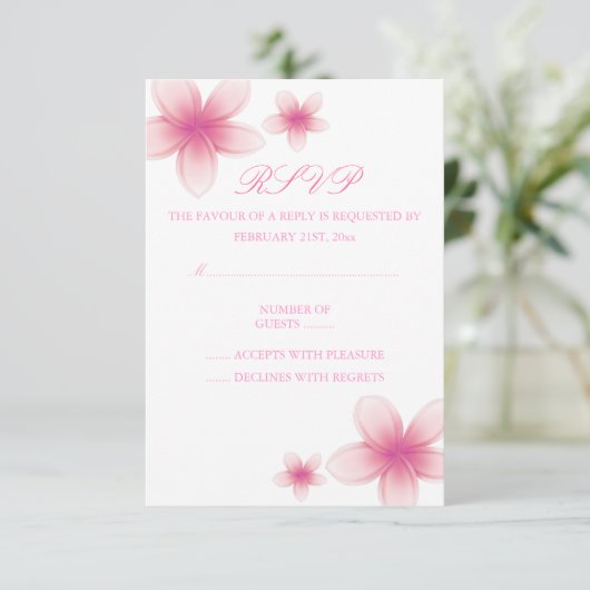 Roze en witte Frangipani RSVP-kaart RSVP Kaartje (Staand voorkant)