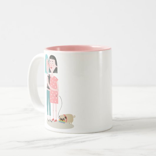 roze en witte gay pride Valentijnsdag mok (Voorkant links)