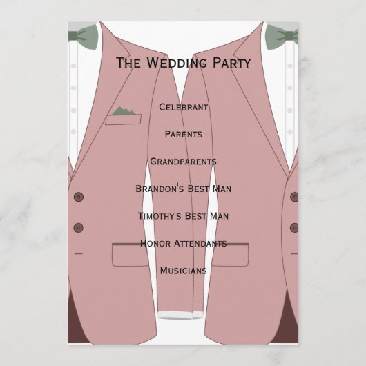 Roze en witte gay trouwprogramma's programmakaart (Achterkant)