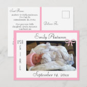 Roze en Witte Geboorteaankondiging Briefkaart (Voorkant / Achterkant)