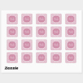 Roze en Witte Gecontroleerde Monogramnaam Vierkante Sticker (Vel)