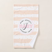 Roze en witte geMonogrammeerde Baby Stripes Bad Handdoek (Handdoek)