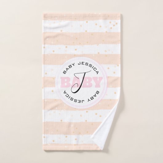 Roze en witte geMonogrammeerde Baby Stripes Bad Handdoek (Handdoek)