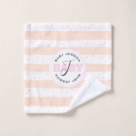 Roze en witte geMonogrammeerde Baby Stripes Bad Handdoek (Wasdoekje)