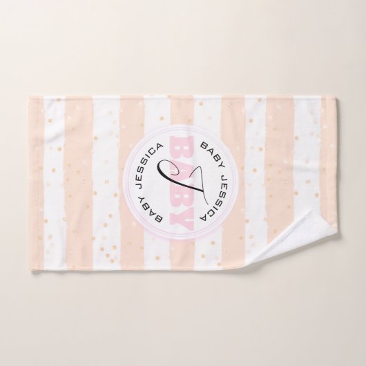 Roze en witte geMonogrammeerde Baby Stripes Bad Handdoek (Handdoek)