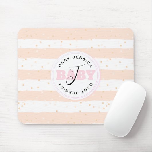 Roze en witte geMonogrammeerde Baby Stripes Muismat (Met muis)