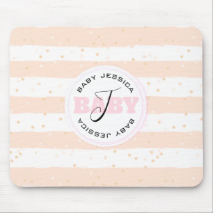 Roze en witte geMonogrammeerde Baby Stripes Muismat
