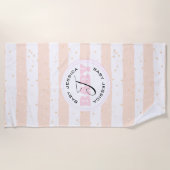 Roze en witte geMonogrammeerde Baby Stripes Strandlaken (Voorkant)