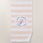 Roze en witte geMonogrammeerde Baby Stripes Strandlaken (Voorkant)