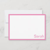 Roze en witte, gepersonaliseerde flatnote Kaart (Voorkant)