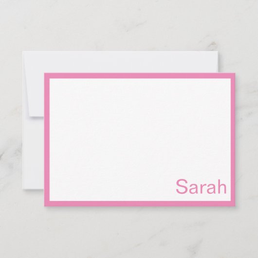 Roze en witte, gepersonaliseerde flatnote Kaart (Voorkant)