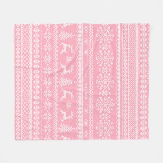 Roze en witte, gepersonaliseerde naam kerstkeuken fleece deken (Voorkant (Horizontaal))