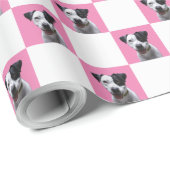 Roze en Witte Geruite Aangepaste Foto Cadeaupapier (Rol Hoek)