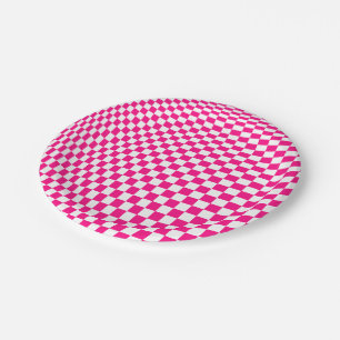 Roze en Witte Geruite Optische Illusie Papieren Bordje
