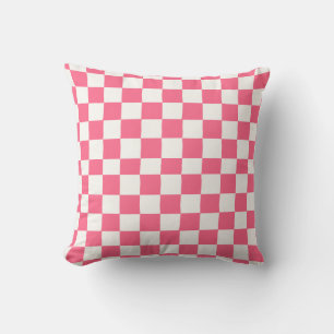 Roze en Witte Geruite Patroon Kussen