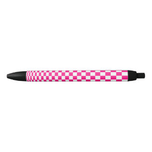 Roze en Witte Geruite Patroon Optische Illusie Zwarte Inkt Pen