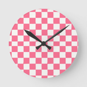 Roze en Witte Geruite Patroon Ronde Klok