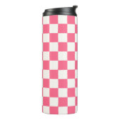 Roze en Witte Geruite Patroon Thermosbeker (Gedraaid links)