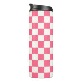 Roze en Witte Geruite Patroon Thermosbeker (Geroteerd rechts)