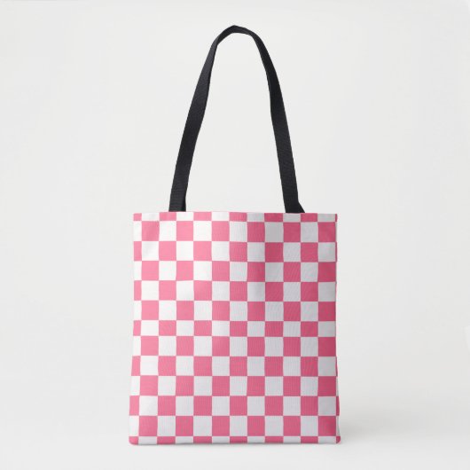 Roze en Witte Geruite Patroon Tote Bag (Voorkant)