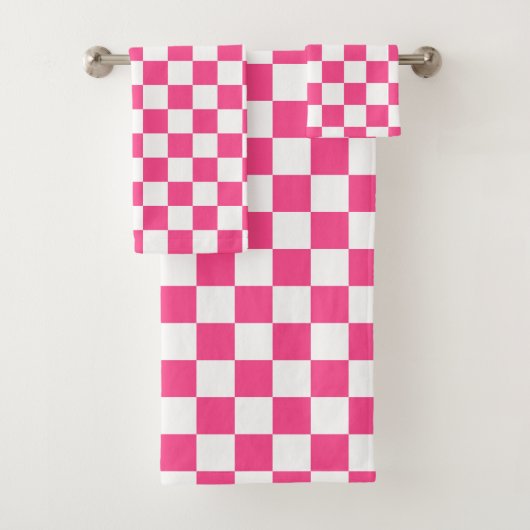 Roze en witte geruite print bad handdoek (Insitu)